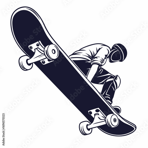 Silhouette skateboard isolated on white background, Skateboard icon silhouette vector