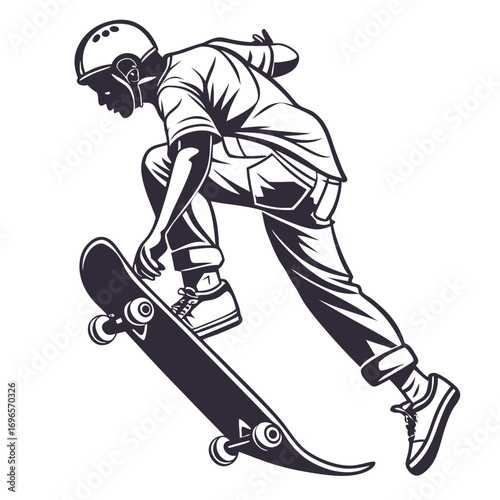 Silhouette skateboard isolated on white background, Skateboard icon silhouette vector