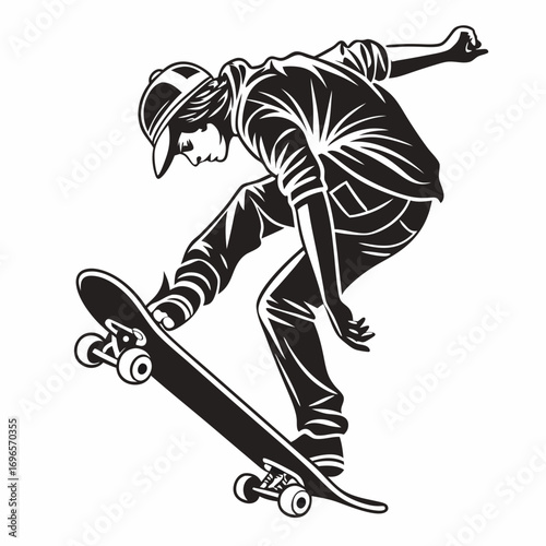 Silhouette skateboard isolated on white background, Skateboard icon silhouette vector