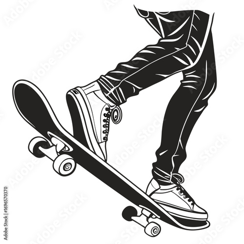 Silhouette skateboard isolated on white background, Skateboard icon silhouette vector