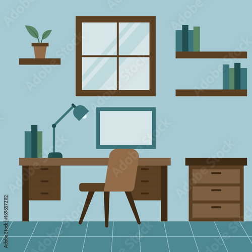 modern interior design of a study room flat illustration design