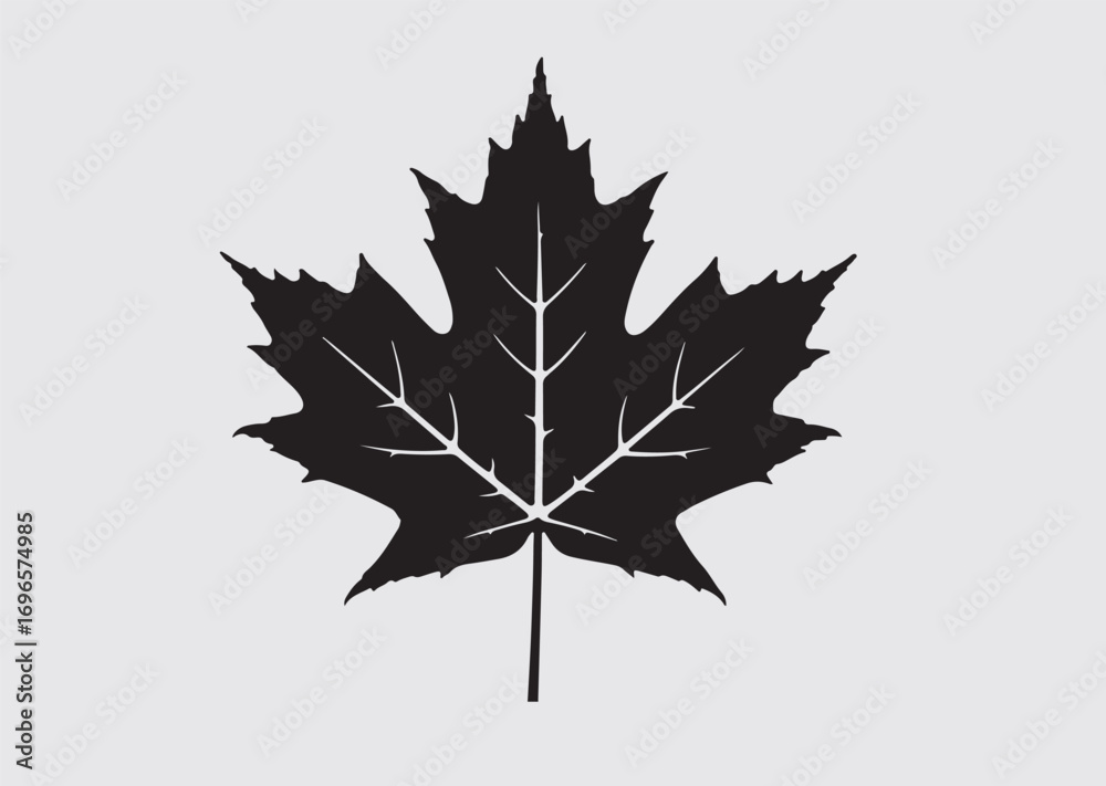 Fototapeta premium Black seven-pointed leaf vector icon, vector silhouette