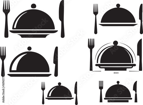 Black Restaurant dish knife and fork  vector icon, vector silhouette
