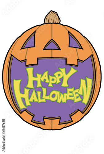 口の中にハッピーハロウィンの文字が入ったジャックオーランタン