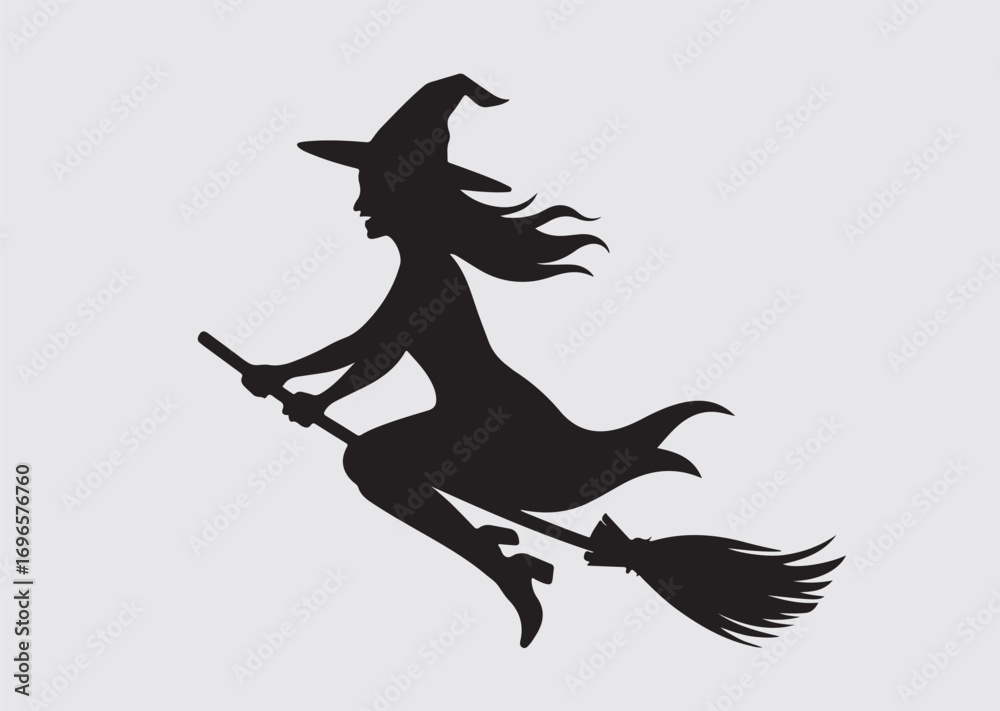 Fototapeta premium Black Witch Spooky vector icon, vector silhouette