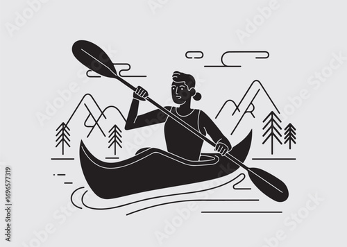 Black woman canoe plate vector icon, vector silhouette