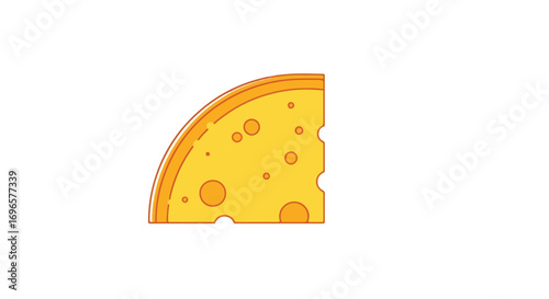 Stylized cheddar cheese slice with holes, showcasing a simple and clean food illustration, on an expansive white background