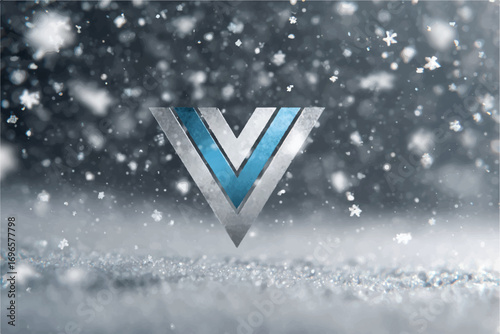 Vector Logo in a Snowy Winter Landscape with Falling Snowflakes creating a Festive Mood