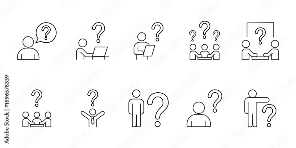 Fototapeta premium question. to ask questions. icons. look for answers to questions. frequently asked questions. icon with questions. banner. advertisement. black lines.