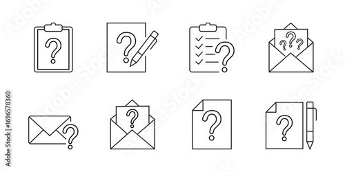 question. to ask questions. icons. look for answers to questions. frequently asked questions. icon with questions. banner. advertisement. black lines.