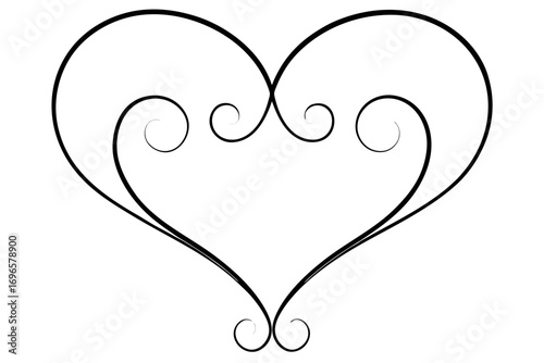 An elegant calligraphic heart shape with decorative swirls and flourish elements, a beautiful symbol of love and romance isolated on a white background.