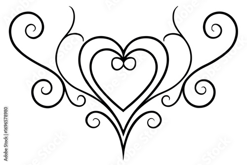 Elegant Heart Flourish with Swirls and Curves - Romantic Decorative Element