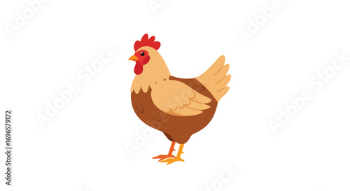 Stylized Chicken Illustration with Brown and Beige Plumage on White Background, Farm Bird Depiction