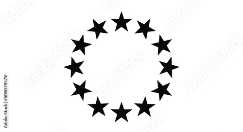 Circle of black stars on a white background, symbolizing unity and connection.