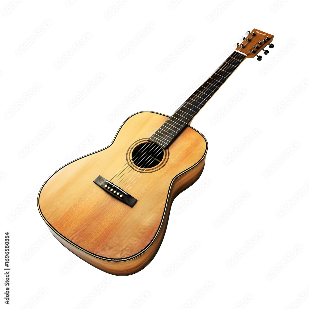 Fototapeta premium Acoustic Guitar Musical Instrument Stringed Fretted Equipment for Performance on Transparent Backdrop