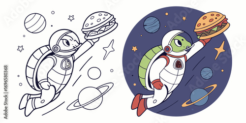 Happy holiday space rocket vector illustration with a cute snowman and a funny baby animal