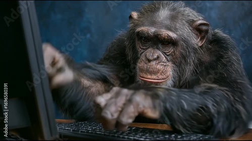 --end image keyboard a with a working at home, front at a loop in frustrated profile fists of beating sitting on computer, desktop 1 92_51_4K_10s chimpanzee --aspect of desk 74449219 1