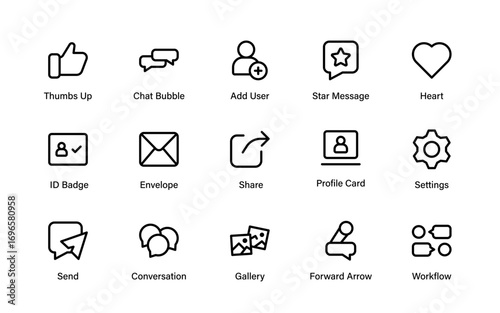 Professional social messaging modern line icon pack with unique outline vector illustrations of chat, conversation, notifications, and online engagement tools