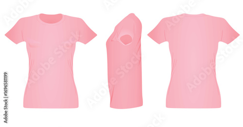 Pink women t shirt. front side and back view. vector illustration	
