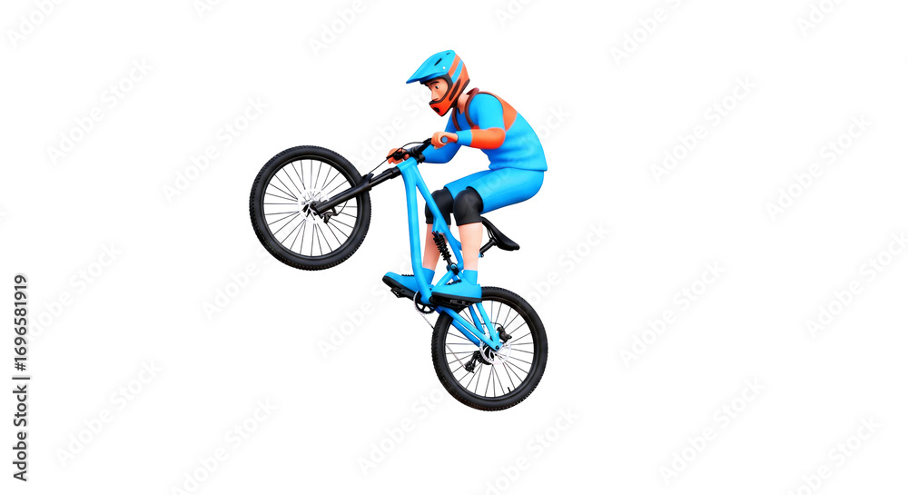Fototapeta premium cartoon bmx riders gravity defying wheelie thrilling 3d animation, extreme sports action, isolated on transparent background