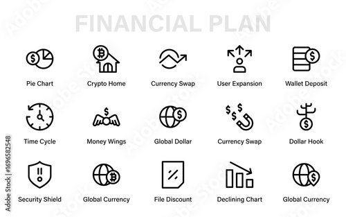Investment and Economy Modern Line Icon Set. Professional vector outline pack for finance, capital, profit, revenue, and global assets