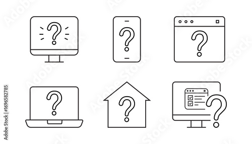 question. to ask questions. icons. look for answers to questions. frequently asked questions. icon with questions. banner. advertisement. black lines.