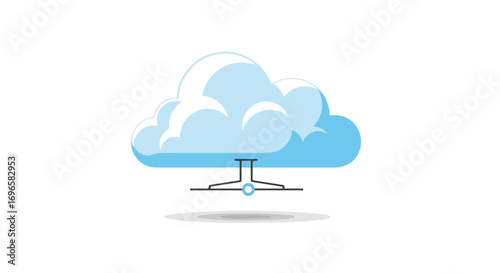 Stylized depiction of data network represented by a cloud connected to a hub, symbolizing data transfer with modern design features