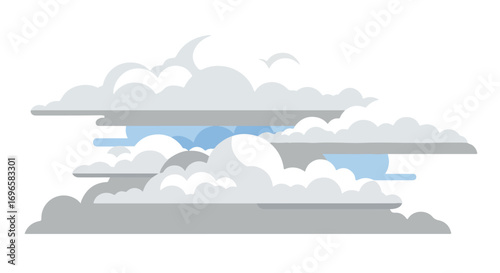 Layered Atmospheric Clouds with Shades of Gray and Blue Minimalist Weather Pattern Depiction