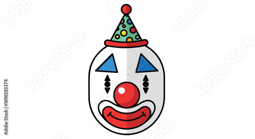 Colorful Clown Face Illustration with Party Hat and Geometric Features for Celebration Themes