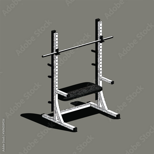 Weightlifting Bench Press Equipment in Isometric View Fitness Training Bodybuilding and Strength Exercise for Gym Workouts