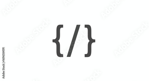 Symbolic representation of coding concepts, featuring curly braces and forward slash creating a conceptual framework
