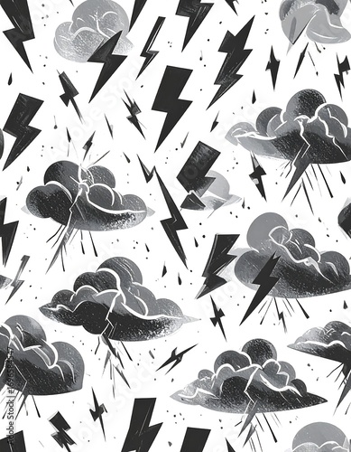 Stormy pattern of clouds and lightning