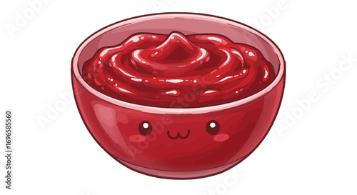 Delicious red sauce in a cute bowl, food illustration, condiment, tomato, dip, sweet, tasty, appetizer on transparent background