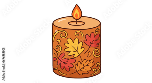 Fall autumn candle light flame decoration seasonal cozy warm decorative home decor leaves design art on transparent background
