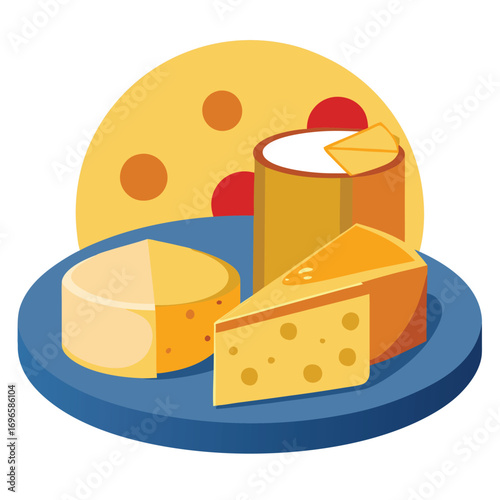 Hard porous cheese big head and sliced piece vector illustration