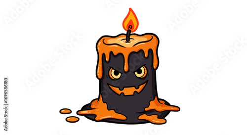 Spooky candle halloween themed illustration with dripping wax and scary face for october holiday season on transparent background