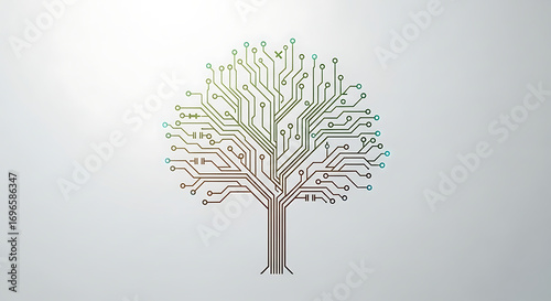 Digital tree of circuits symbolizes technological growth and innovation