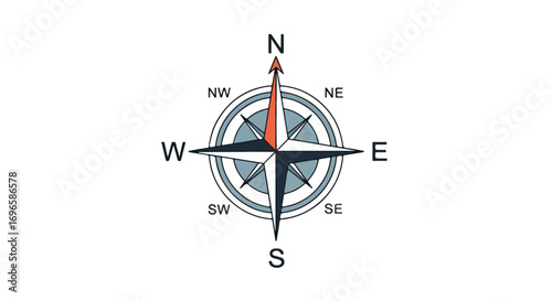 Illustrative compass rose with cardinal direction markers, perfect for design projects and navigation assistance, with a simple and elegant design