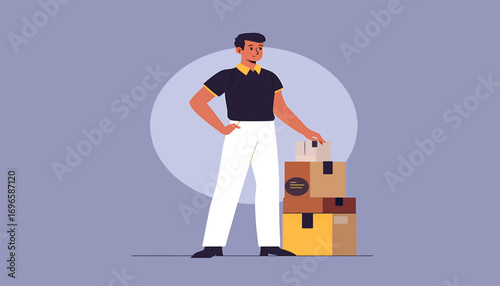 Delivery Man Holding Packages A Simple Illustration for Logistics and Shipping