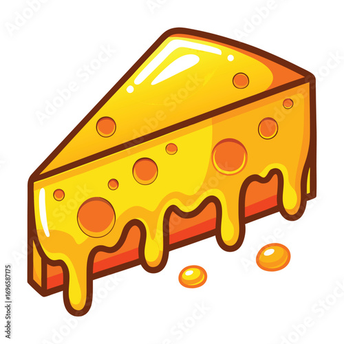 Hard porous cheese big head and sliced piece vector illustration