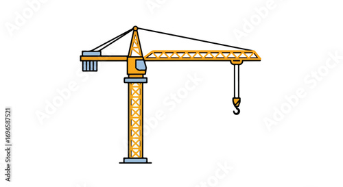 Illustration of a yellow construction crane against a white background, perfect for educational purposes or graphic design, showcasing industrial