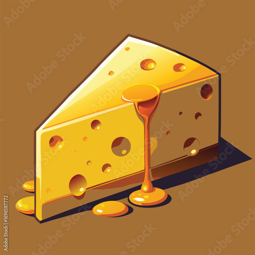Hard porous cheese big head and sliced piece vector illustration