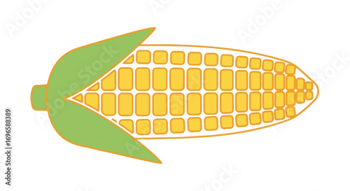 Stylized corn cob illustration with simplified kernels and green husks, ideal for educational material or playful design usage