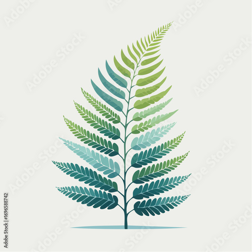Green And Blue Gradient Fern On Light Gray Background