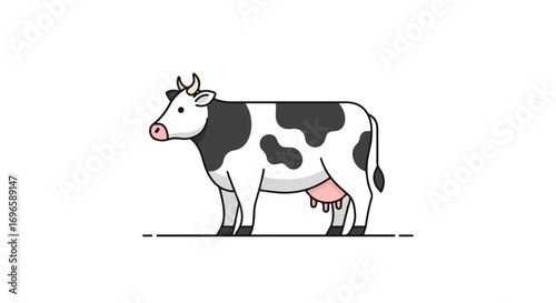 Stylized Holstein Cow Illustration with Clean Lines and Graphic Flat Design Presentation ideal for modern farm illustrations
