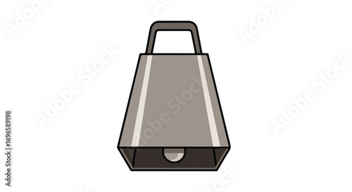 A stylized illustration of a gray cowbell with distinct outlines against a pristine white backdrop simple composition