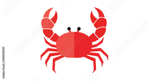 Stylized red crab illustration with exaggerated claws on a clean white background image showcasing a simple and modern design for various use