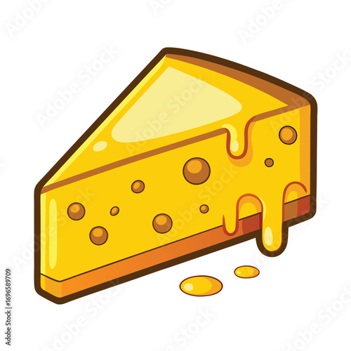 Hard porous cheese big head and sliced piece vector illustration