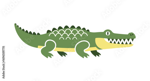 Playful Alligator Illustration with Charming Detailing and a Bold Color Palette, perfect for children's education material and nature theme design
