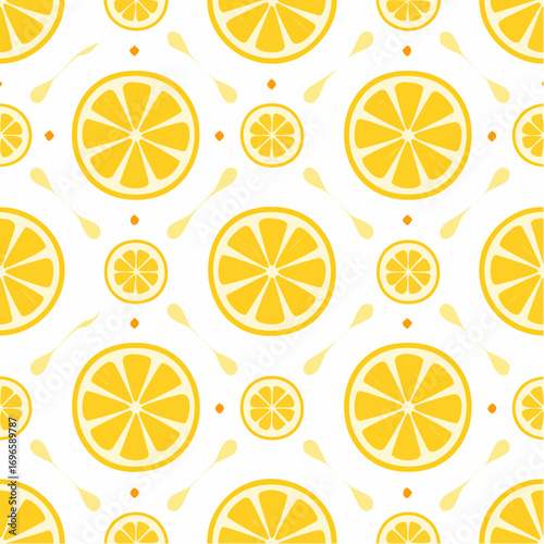 Yellow Lemon Slices Pattern on White Background